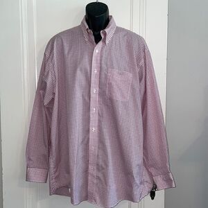 Morganfield red & white small check  wrinkle free cotton long sleeve shirt